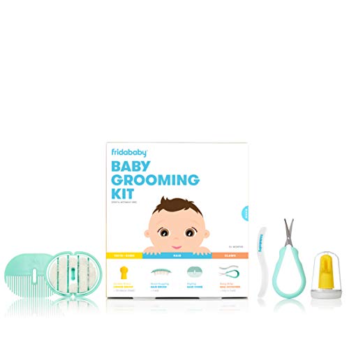 FridaBaby Grooming Kit Includes Finger Brush with Storage Stand Hair Brush with Case Styling Hair Comb Easy Grip Nail…
