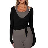 Women Ballet Wrap Top Long Sleeve Self Tie Dance Shirt Pilates Yoga Tops Y2k Workout Active Blouses
