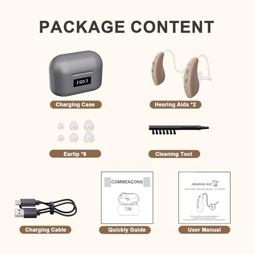 Hearing Aids for Seniors and Adults, JINGHAO BTE Rechargeable Hearing Aids with Intricon A6 Chip Digital Sound Processing & Noise Reduction, Auto On/Off, Volume Adjustable & Portable Charging Case – One Pair | Intricon A6 Chip