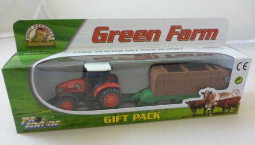 Kandy Toys 6.5cm Diecast Red Farm Tractor And Trailer Gift Pack Playset (hl138)