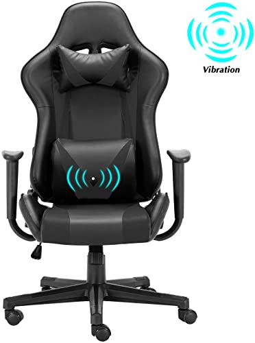 Gaming Chair Home Office Chair 180 Degree Reclining Height Adjustable with Massage Lumbar Support Headrest Armrest PU Leather Ergonomic Design Swiveling Chairs, Black