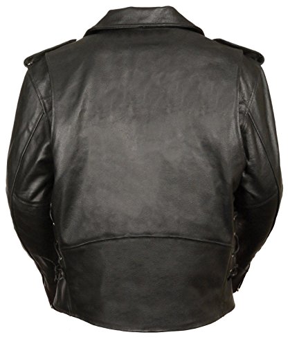 MEN'S MOTORCYCLE MC POLICE STYLE LEATHER JACKET WITH SIDE LACES COW LEATHER (4XL Regular)