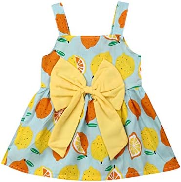 Toddler Baby Girls Fruit Print Sleeveless Dress Strap Casual Summer Skirt with Bow-Knot