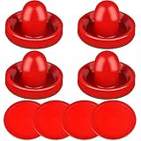 ONE250 Air Hockey Pushers and Red Air Hockey Pucks, Goal Handles Paddles Replacement Accessories for Game Tables (4 Striker, 4 Puck Pack) (Red)