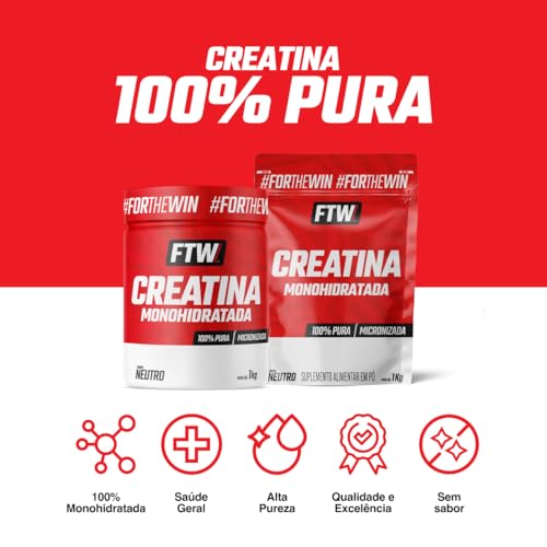 Creatina Pura1KG Refil Monohidratada FTW - Sem sabor Explosão de Energia, Força e Resistência - Absorção Rápida para Ganho de Massa e Performance