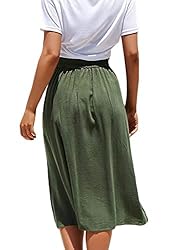Women's Summer Button Down Midi High Waisted Casual