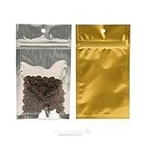 ClearBags 3 x 4.5 Hanging Zip Barrier Bags | Food Safe and Smell Proof with Tamper Resistant Seal | Great for Herb Harvesting | Metallized Gold Back, Clear Front | HZBB3CG Pack of 100