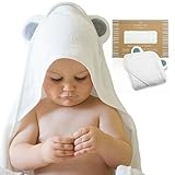 Hooded Baby Towel by Humble Bee Baby | Extra Soft, Hypoallergenic and Highly Absorbent Natural Bamboo Baby Towel (White) | Large 30 x 30 | Sized for Infants and Toddlers | Gray Bear Ears