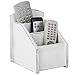 MyGift Vintage White Wood Remote Control Holder Caddy with 3 Compartments, Living Room Media Storage Organizer, Multipurpose Desktop Supplies Storage Box
