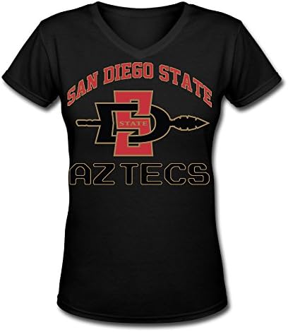 Women's San Diego State Aztecs 100% Cotton V Neck Short Sleeve T-Shirt Black US Size L
