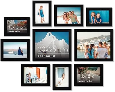 10-teiliges Collage Bilderrahmen Set verschiedene Größen Schwarz - Zwei 20x25, Vier 13x18 & Vier Bilderrahmen 10x15 - Fotorahmen für Mehrere Fotos mit Bruchsicherem Glas