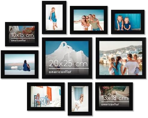 10-teiliges Collage Bilderrahmen Set verschiedene Größen Schwarz - Zwei 20x25, Vier 13x18 & Vier Bilderrahmen 10x15 - Fotorahmen für Mehrere Fotos mit Bruchsicherem Glas
