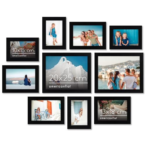 10-teiliges Collage Bilderrahmen Set verschiedene Größen Schwarz - Zwei 20x25, Vier 13x18 & Vier Bilderrahmen 10x15 - Fotorahmen für Mehrere Fotos mit Bruchsicherem Glas