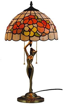 Tiffany Style Reading Lamp Light 12 Inch Flower Stained Glass Shade 2 Bulb Desk Antique Zinc Base for Girlfriend Living Room Bedroom [Energy Class A]