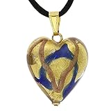 GlassOfVenice Murano Glass Heart Pendant - Blue Waves Gold