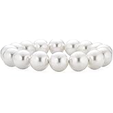 Bling Jewelry Classic Fashion Ball Bead Stackable Multi Strand Simulated White Pink Pearl Stretch Bracelet For Women Teen 8, 10, 12MM