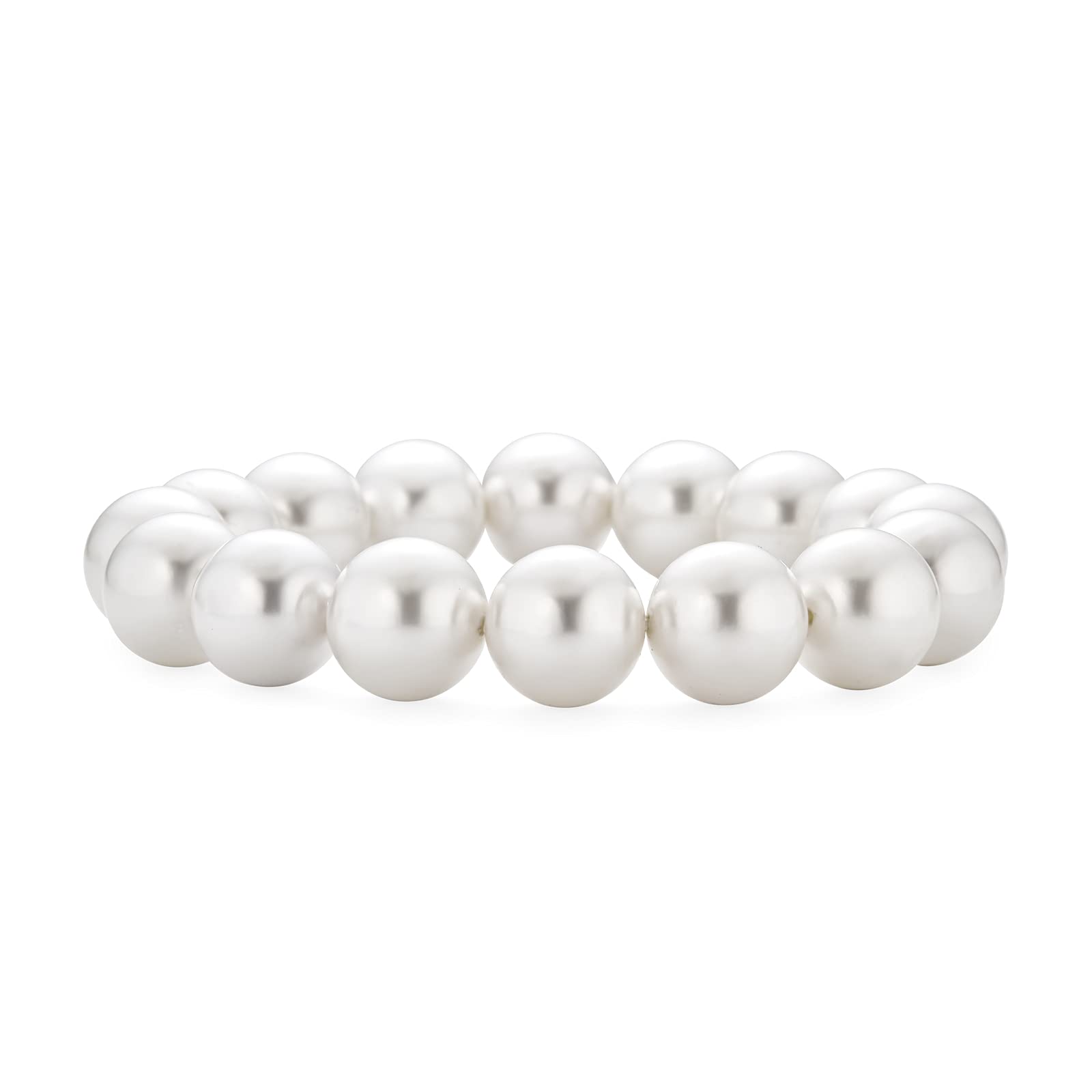 Bling Jewelry Simple Fashion Stackable Bead Round Simulated White Pearl Single Strand Stretch Bracelet For Women Teen Large 12MM