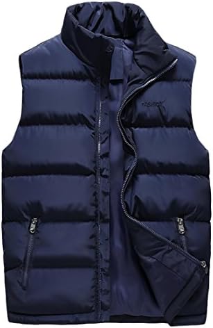Frieed Men Front Zip Stand Collar Quilted Padded Winter Coat Jacket Down Vest Dark Blue M