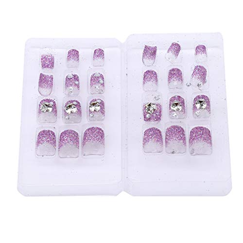 EH-LIFE 24pcs False Nails Glitter Head Square Rhinestone Bride Wedding Nail Art Adhesive Glue