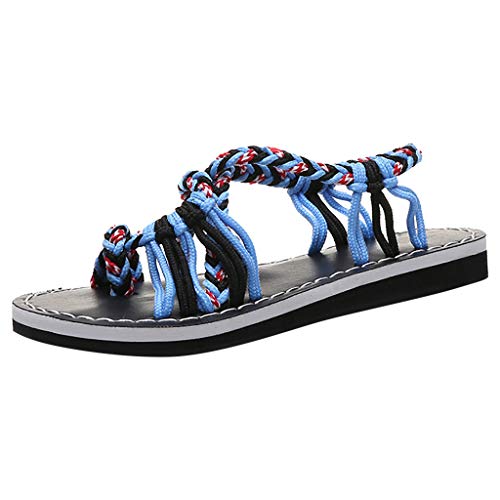 Flat Sandals for Women Braided Strap Beach Shoes,Women's Flat Sandals,Flip Flop,Beach Hiking Sandals (Blue -1, US:5.5)