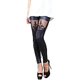 GK-O Punk Womens Gothic Lace Up Floral Leggings Embossed Decorative Pattern Pant Black
