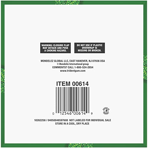 TRIDENT UNWRAPPED SPEARMINT SUGAR-FREE CHEWING GUM, 4 BOTTLES OF 50 PIECES (200 TOTAL PIECES)