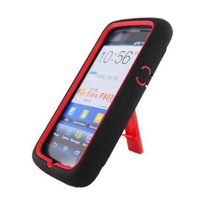 Eagle Cell PAPNP8010SPSTRDBK Advanced Rugged Armor Hybrid Combo Case with Kickstand for Pantech Flex P8010 - Retail Packaging - Red/Black
