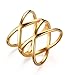 MEALGUET Gold Plated Stainless Steel Double X Criss Cross Statement Ring for Women Stackable Gold-Tone Fashion Party Cocktail Rings Wide Band,Size 8