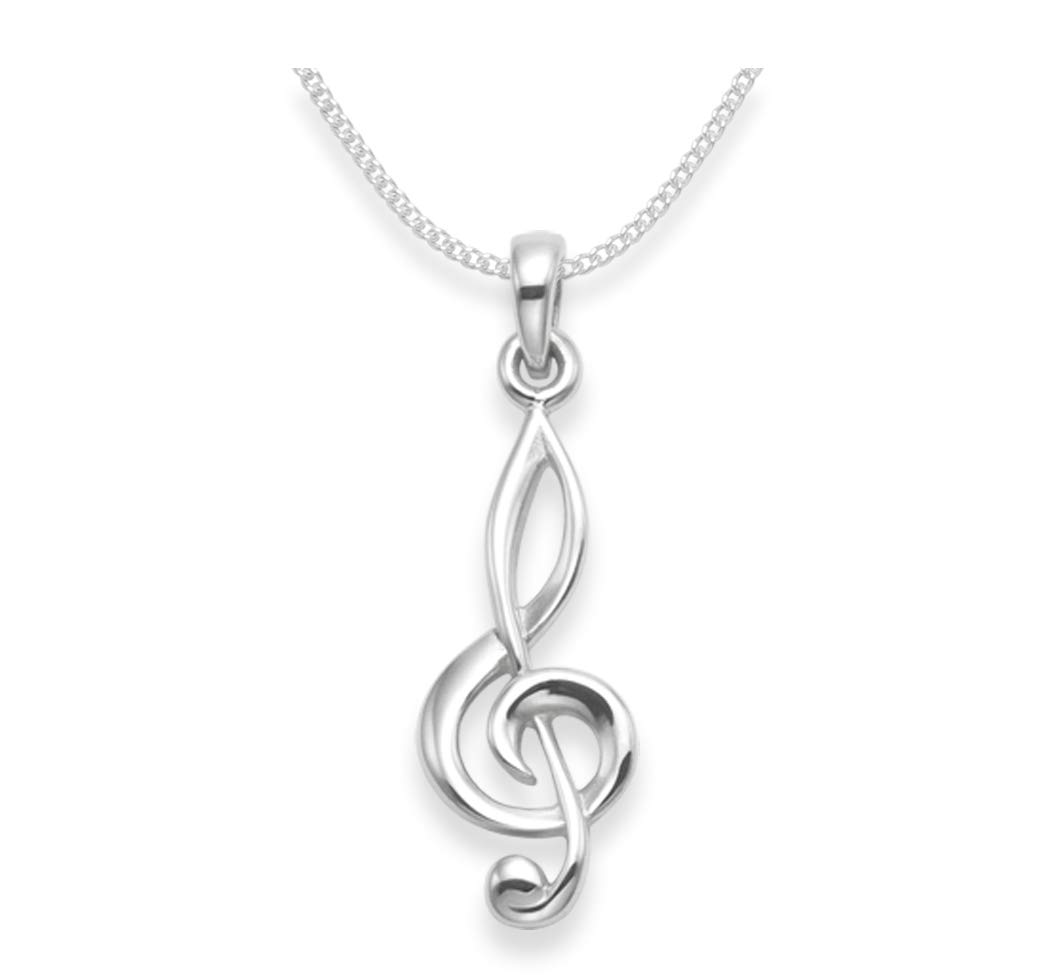 Sterling Silver Treble Clef Necklace on 18 inch 45cm sterling Silver chain - SIZE: 24mm. Gift Boxed 8115/18