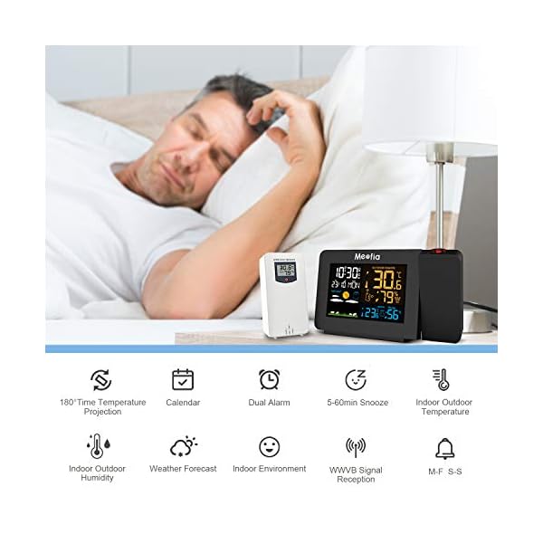 Meofia Projection Alarm Clock for Bedrooms with Weather Station