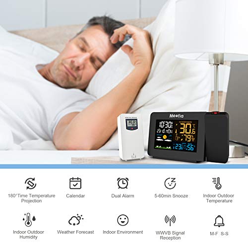 Meofia Projection Alarm Clock for Bedrooms with Weather Station, Digital Projection Clock