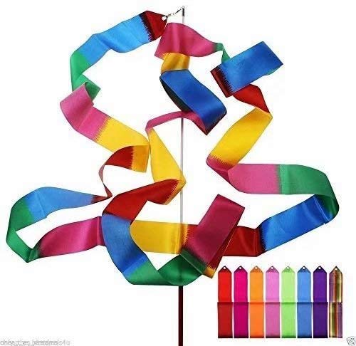 HOMEBT 2M Pieces Dance Ribbons Streamers Rhythmic Gymnastics Ribbon Wands for Kids Artistic Dancing, Baton Twirling Multicolor 10PCS