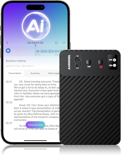 Aungsel AI Voice Recorder, Transcribe & Summarize AI Audio Recorder, Support 121 Languages, 64GB Memory, Wireless Charging, App/Web Control, Digital Recording Device for Lectures, Meetings, Calls