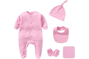 CHAMIE Newborn Boy Girl Clothes Sets Cotton Long Sleeve Romper Jumpsuits Unisex Outfits With Baby Mittens Hats Gloves