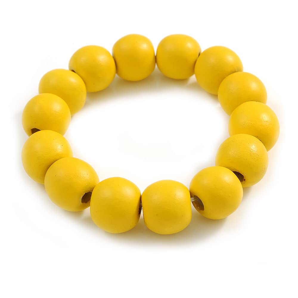 Avalaya Banana Yellow Painted Round Bead Wood Flex Bracelet - M/L