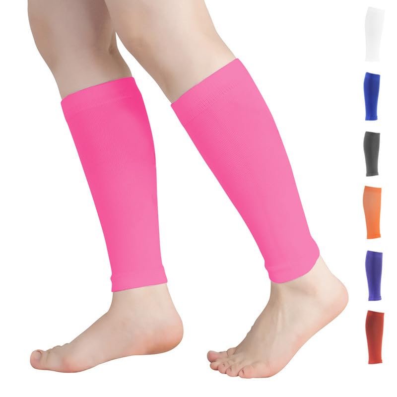 Novetec Calf Compression Sleeves for Men & Women (20-30mmhg) - Leg Compression Sleeve for Running, Cycling, Shin Splints Support, Relieve Legs Pain, Travel (One Pair)(Pink,M)