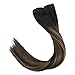 Sunny Hair Balayage Clip in Extensions Natural Black Mixed Medium Brown Highlights Clip in Human Hair Extensions Highlighted Clip on Extensions Real Hair 14inch 100g 7pcs
