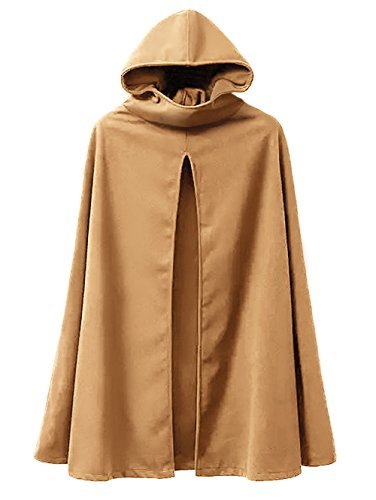 Hunleathy Women\'s Classic Hooded Cape Warm Split Front Cloak Coat Camel M
