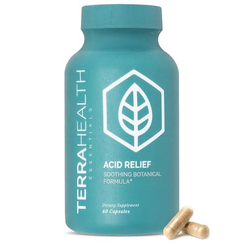 Terra Health Essentials Acid Relief - Daily Digestive Support Supplement for Gut Health & Balanced Digestion - Lemon Balm, Slippery Elm, Aloe Vera, DGL Licorice - Plant-Based & Non-GMO - 60 Capsules