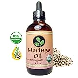 Moringa Energy Oil - USDA Organic 100% Pure Moringa Seed Oil from Cold Pressed Extraction. 4 oz glass bottle with dropper! Use to Rejuvenate and heal dry Skin & Hair with Pure Food Grade Moringa Oil
