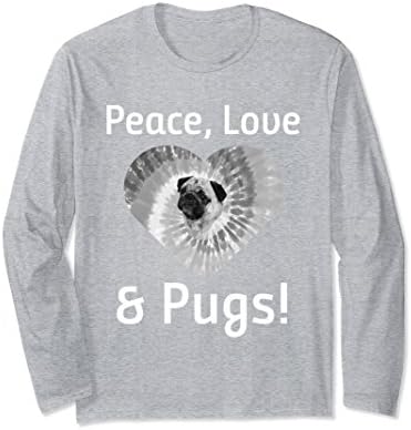 Unisex Peace Love and Pugs Tie Dye Retro T-Shirt for Pug Lovers Small Heather Grey