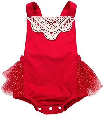 AIYOUVE Newborn Baby Girl Lace Romper Jumpsuit Tutu Dress Christmas Outfits Costume (Red, 80(6-12M))