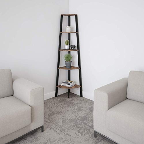 image for Ballucci Industrial Corner Shelf, 5-Tier Bookcase Storage Rack, Wood P