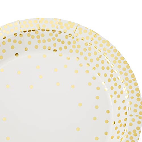 144 Piece White and Gold Paper Plates, Napkins, Cups, Cutlery for Polka