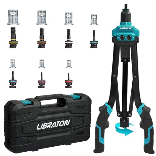 LIBRATON Rivet Nut Tool, 16" Rivnut Tool Kit, Manual Rivnut Gun with 7 Metric Interchangeable Chucks, 70 Rivet Nuts, Carrying Case, Release Nut Design