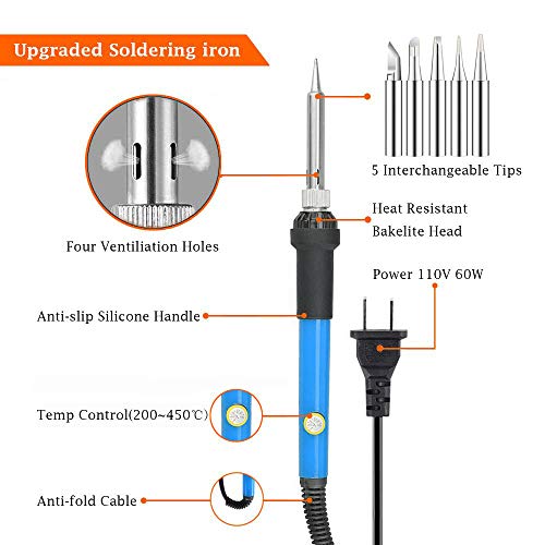 Toolour Soldering Iron Wood Burning Kits 82Pcs, Adjustable Temperature Pyrography Pen with Wood Embossing/Carving/Soldering Tips, Tin Wire, Desoldering Pump, Tweezers, Stand and Carrying Case