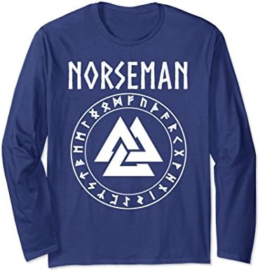 Unisex Norseman Viking Valknut with Runes Longsleeve T shirt Small Navy