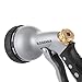 Premium Garden Hose Nozzle – All Metal Spray Gun Design. 8 High Pressure Spray Patterns. Pistol Grip Front Trigger w/Hands Free Clip. Solid Brass Flow Control Knob. Guaranteed Leak Proof. (Gray)