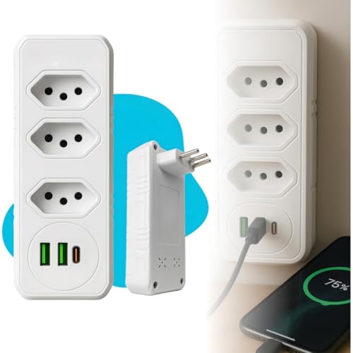 Extensão Tomada,Régua Tomadas, Régua de Energia,Adaptador Tomadaa,Filtro de Linha,Adptador, 3 Tomadas,2 Interfaces USB,1 Porta USB Tipo-C - Qualidade Super Premium