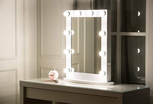 MissMii Hollywood Lighted Makeup Vanity Mirror with Lights,Bedroom Lighted Standing Mirror with Dimmer,LED Cosmetic Mirror with Dimmable Bulbs,Wall Mounted Lighting Mirror,2 USB Ports 2 Power Outlets - Thumbnail 3